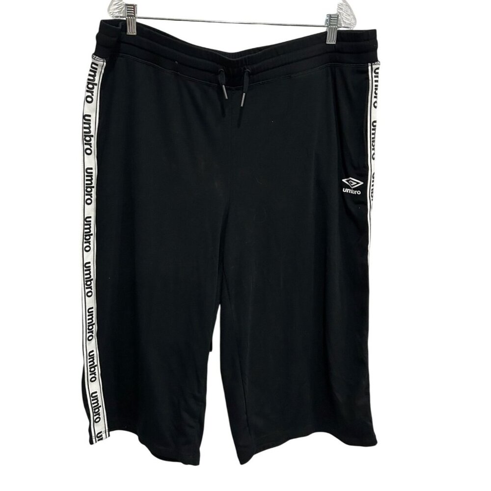 Umbro Mens Black Jogger Shorts Side Logo Stripe Sz XXL